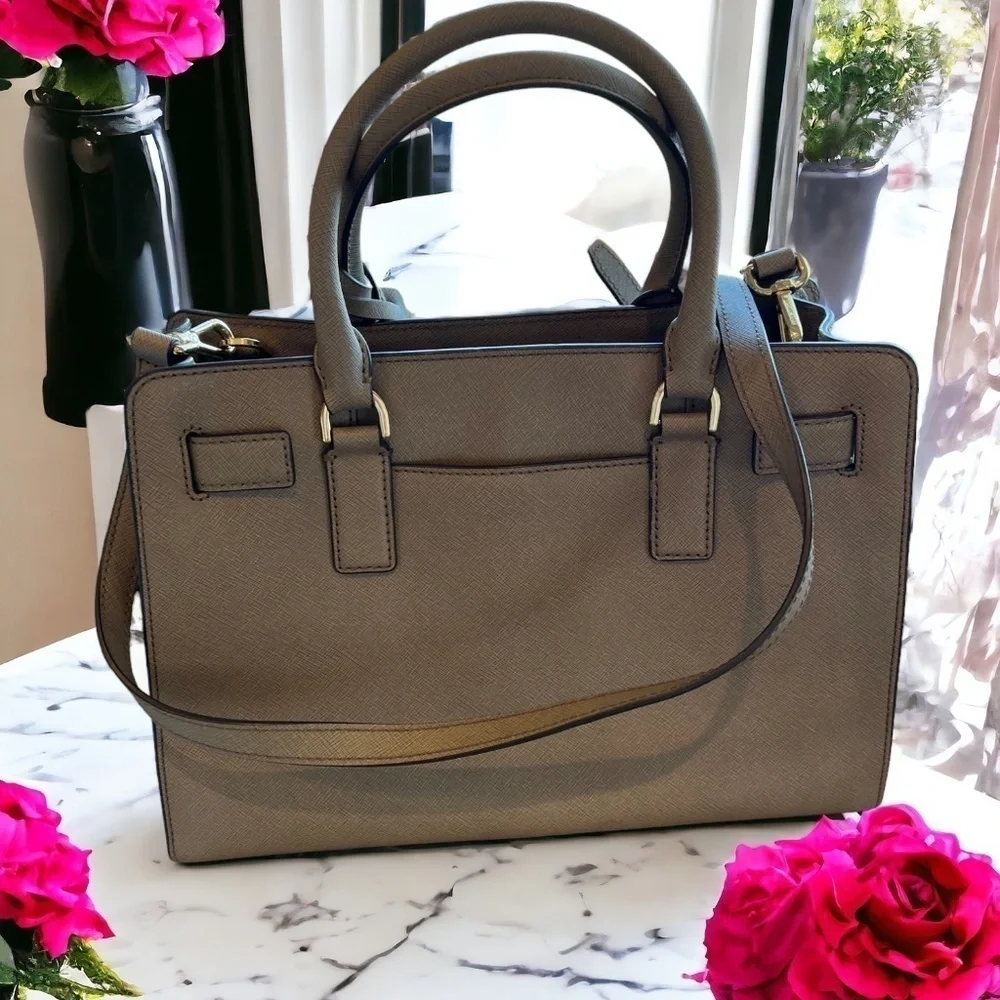 Michael Kors Dillon Satchel Tote Crossbody Bag Saffiano Leather Gray